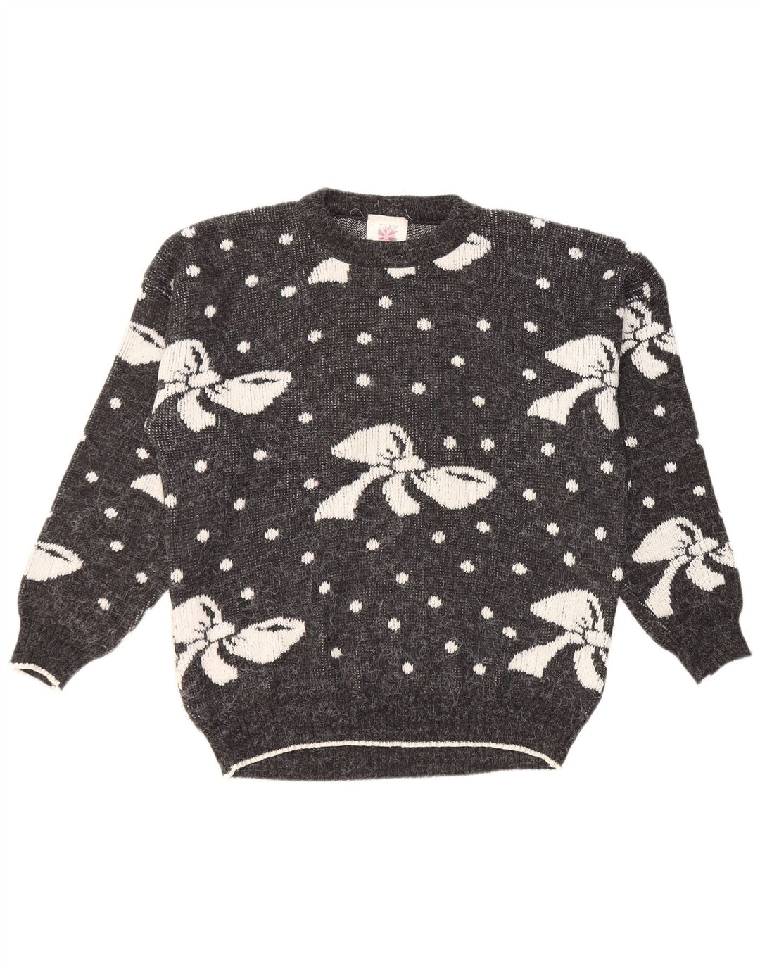 VINTAGE Damen-Pullover mit Rundhalsausschnitt, UK 16, großes grau geflecktes Acryl