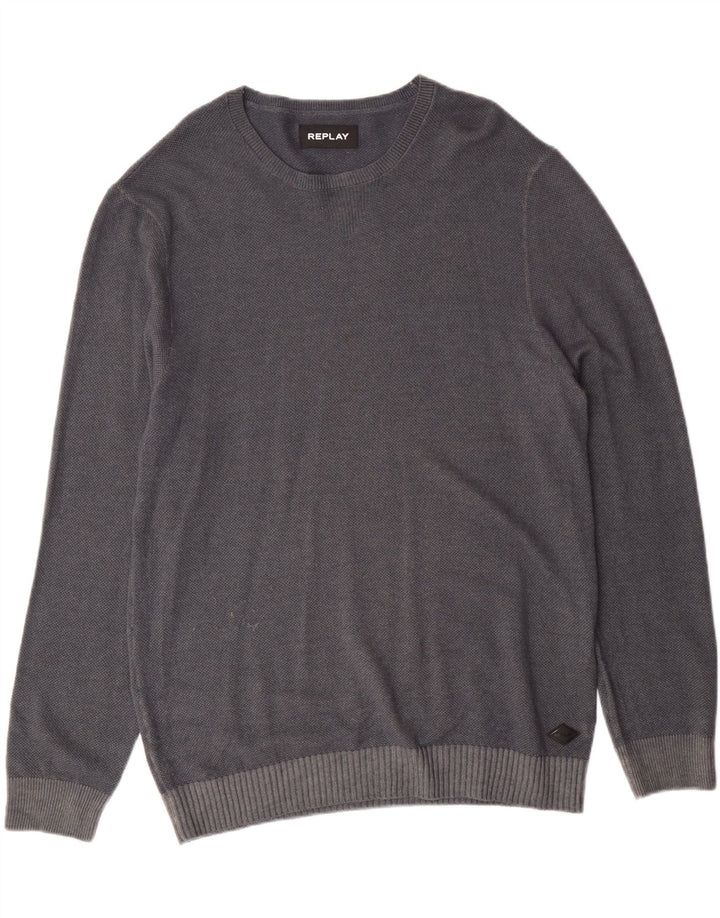 REPLAY Mens Crew Neck Jumper Sweater 2XL Blue Wool