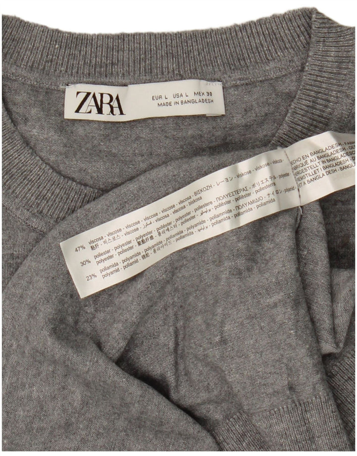 Zara Damen-Pullover, übergroß, Rundhalsausschnitt, Gr. 42, Größe L, Grau meliert