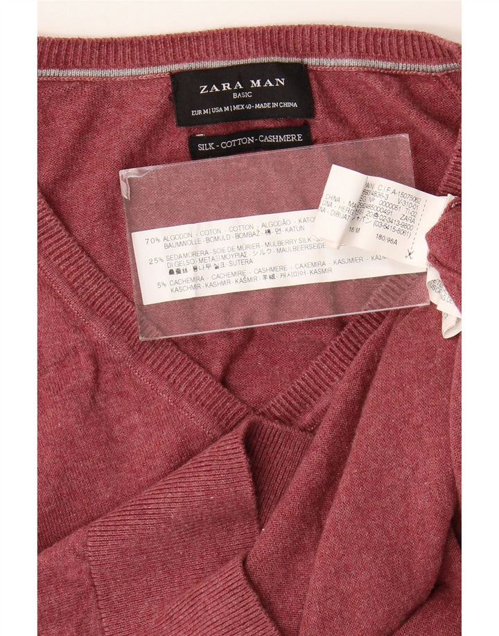 Zara Herren-Pullover mit V-Ausschnitt, mittlere Burgunder-Baumwolle