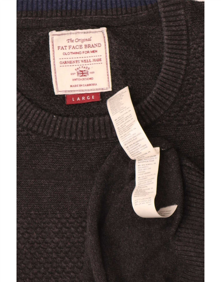 Fat Face Herren-Pullover mit Rundhalsausschnitt, Größe L, aus grauer Baumwolle