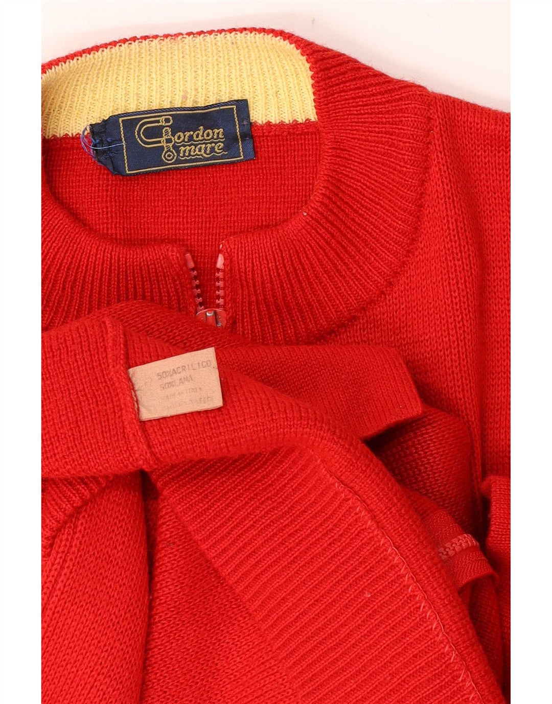 Vintage Herren-Cardigan mit durchgehendem Reißverschluss, Mittelrot, Farbblock-Acryl