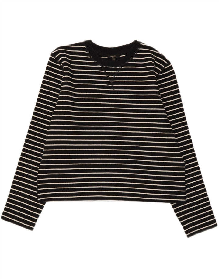 Massimo Dutti Damen Top Langarm UK 14 Mittelschwarz gestreift Baumwolle