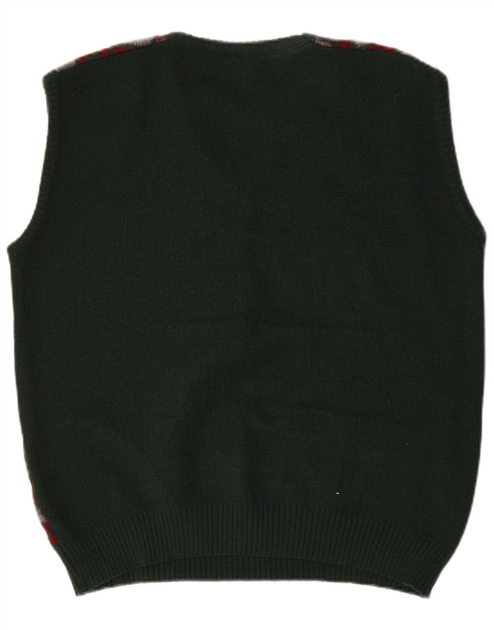 Vintage Herren Weste Tank Top Groß Grün Argyle/Diamant Polyacryl