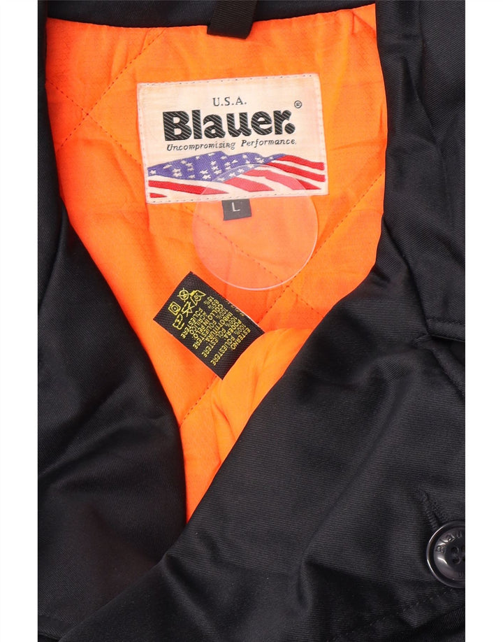 Blauer Zweireihiger Herrenmantel UK 40, Größe L, Marineblau, Polyester