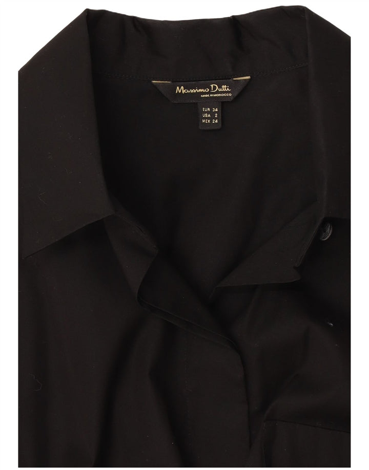 Massimo Dutti Damen Kurzarm-Oversize-Hemd EU 34 2XS Schwarz