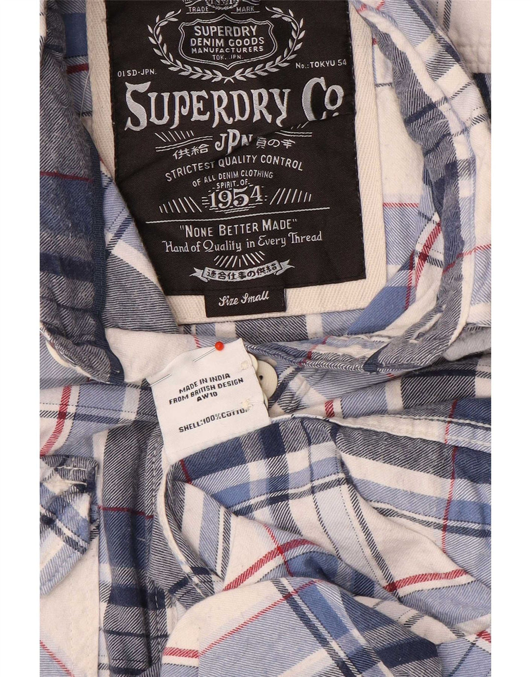 Superdry Herren-Flanellhemd, klein, blau, kariert, Baumwolle