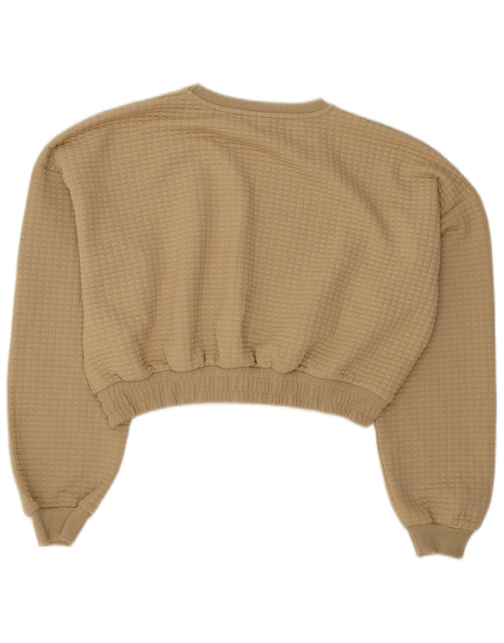 Topshop Damen Crop Sweatshirt Pullover UK 14 Large Beige Polyester