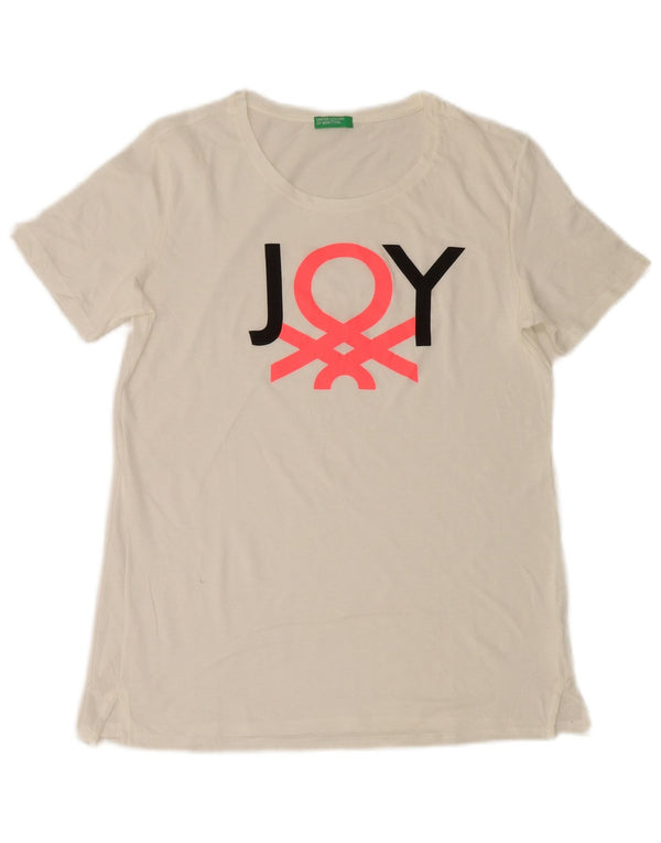 Benetton Womens Graphic T-Shirt Top UK 12 Medium Weiß