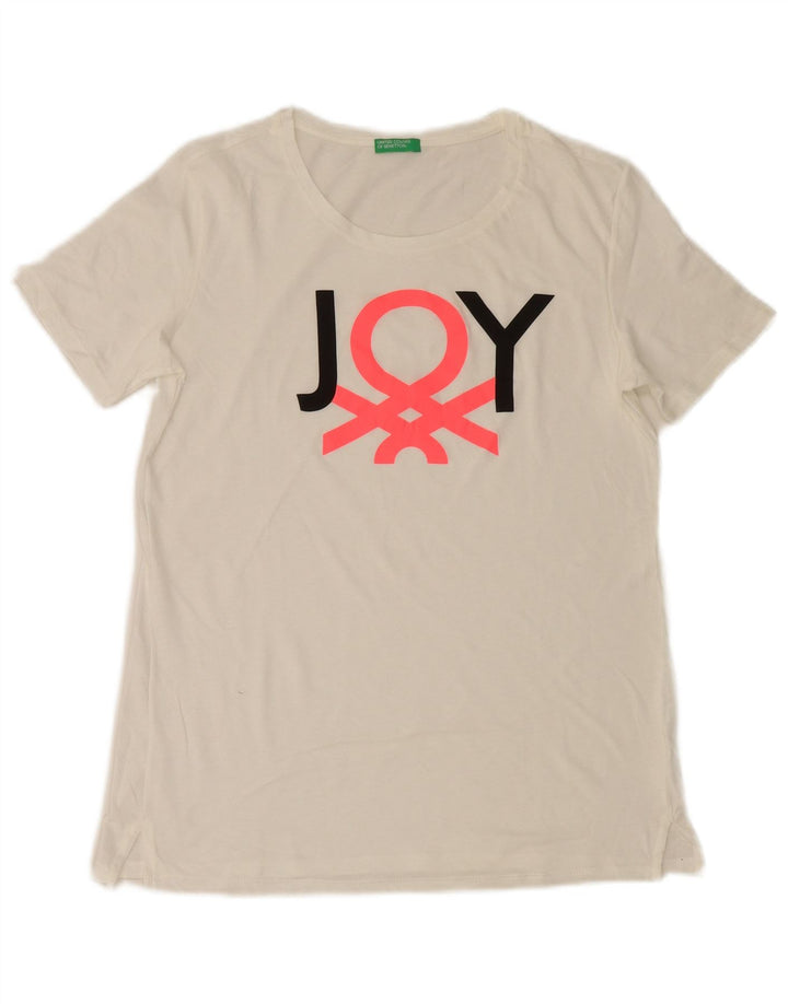 Benetton Womens Graphic T-Shirt Top UK 12 Medium Weiß