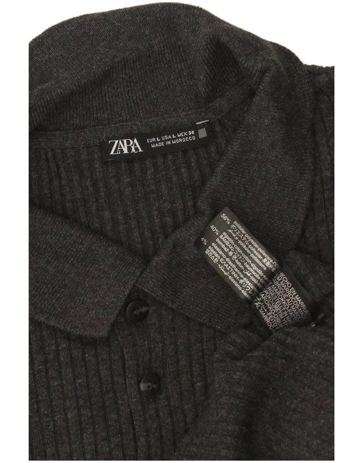 Zara Herren-Pullover mit Rollkragen, groß, grau, Polyester