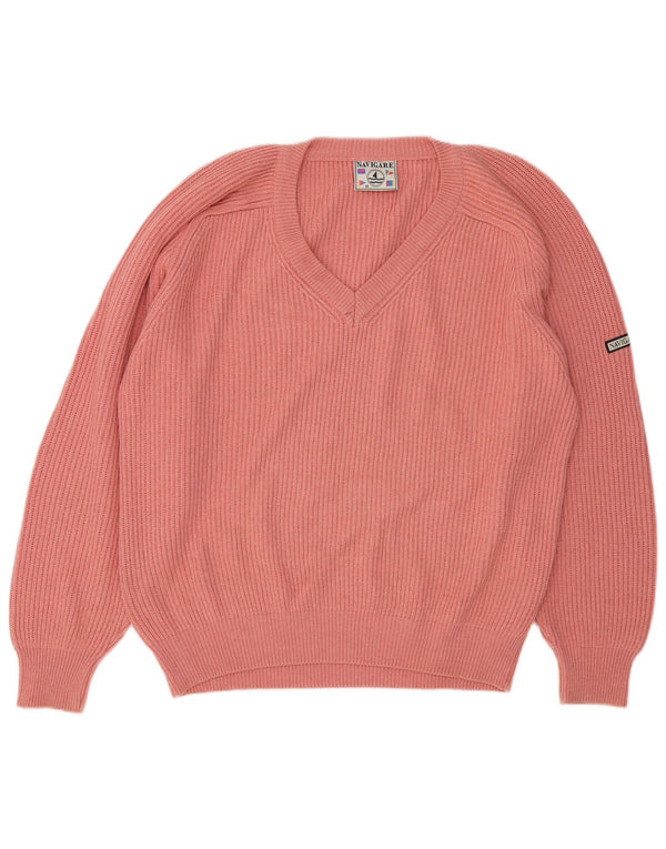 Navigare Damen-Pullover, übergroß, V-Ausschnitt, UK-Größe 14, mittelrosa, Baumwolle