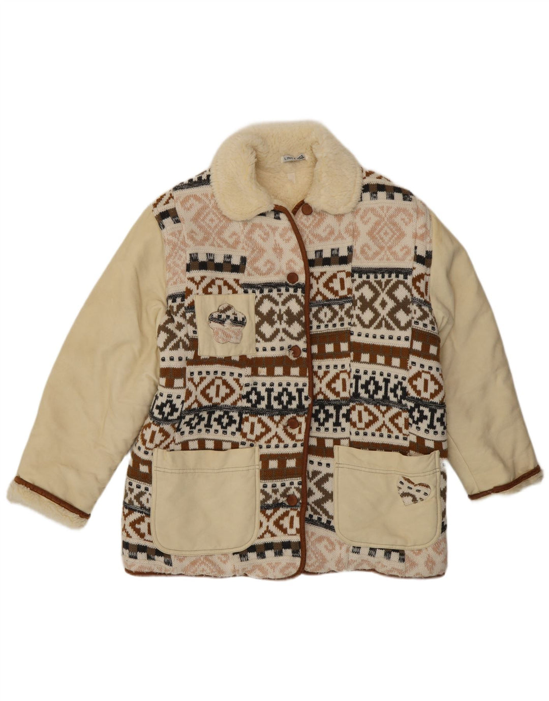 Vintage Damen Gemusterte Sherpa-Jacke EU 40 Medium Mehrfarbig Fair Isle