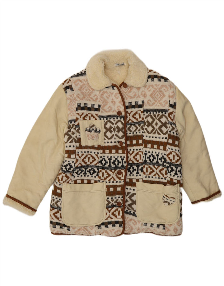 Vintage Damen Gemusterte Sherpa-Jacke EU 40 Medium Mehrfarbig Fair Isle