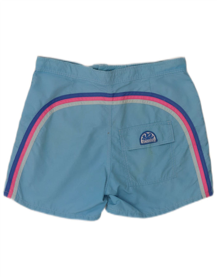 Sundek Herren-Badeshorts aus mittelblau gestreiftem Nylon