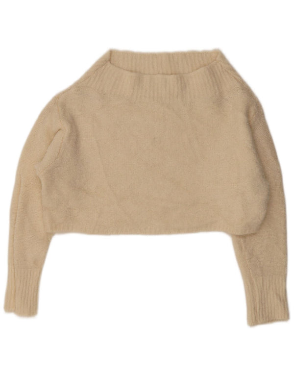 Benetton Damen-Pullover, bauchfrei, übergroß, U-Boot-Ausschnitt, Gr. 6, XS, gebrochenes Weiß