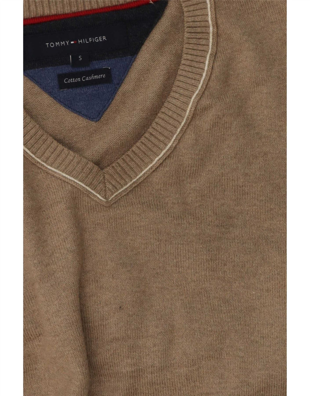 Tommy Hilfiger Herren-Pullover mit V-Ausschnitt, Größe S, graue Baumwolle