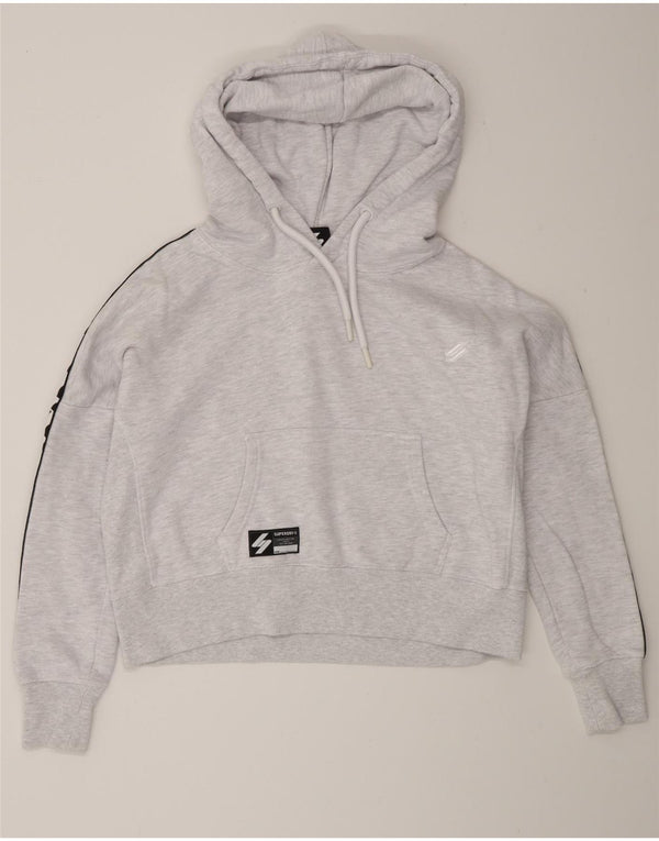 Superdry Damen Crop Graphic Übergroßer Kapuzenpullover UK 10 Small Grau