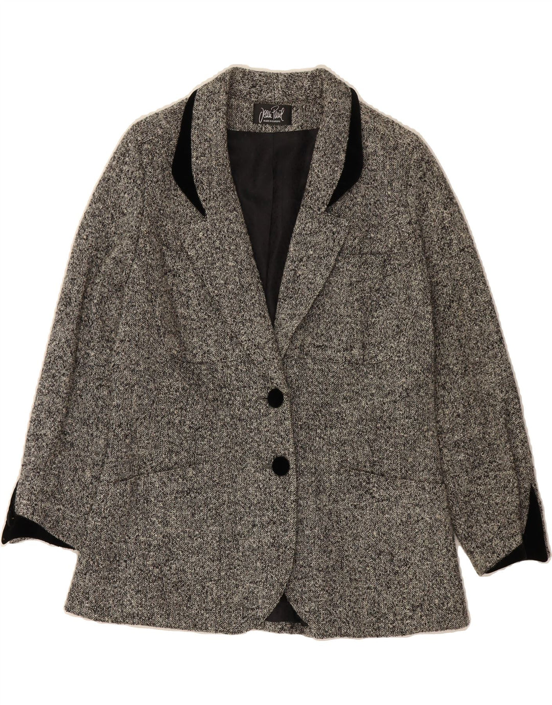 JEAN PAUL Womens 3/4 Sleeve Blazer Jacket UK 14 Large Grey Flecked Vintage Jean Paul and Second-Hand Jean Paul from Messina Hembry 