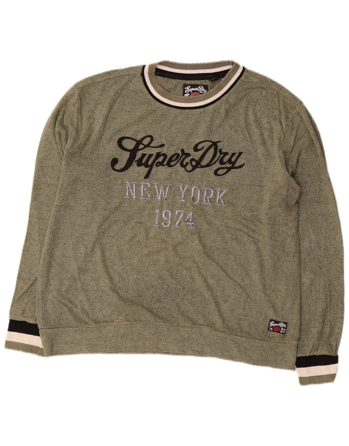 SUPERDRY Crop Graphic Damen-Sweatshirtpullover, Gr. 14, Größe L, grün meliert