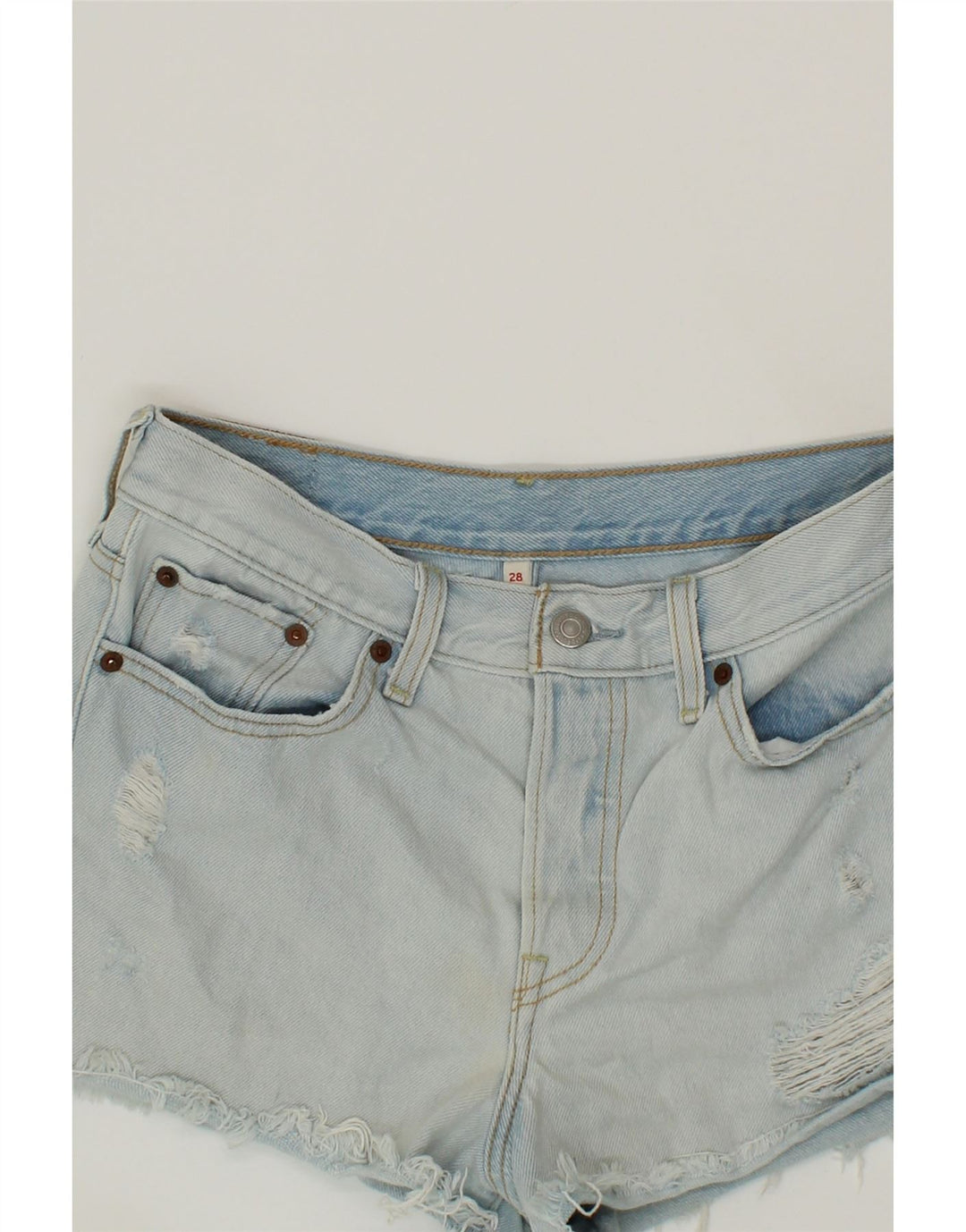 LEVI'S Womens Distressed Denim Shorts W28 Medium Blue Cotton Vintage Levi's and Second-Hand Levi's from Messina Hembry 