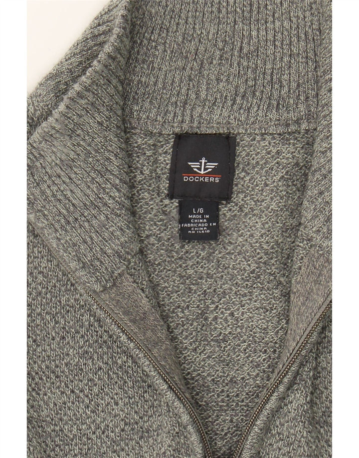 DOCKERS Mens Zip Neck Jumper Sweater Large Grey Colourblock Acrylic Vintage Dockers and Second-Hand Dockers from Messina Hembry 