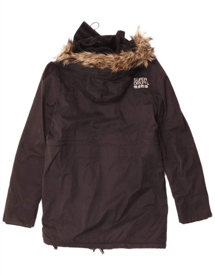 Superdry Damen-Parka mit Kapuze, UK 14, Größe L, Schwarz, Polyester