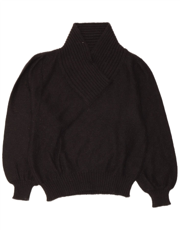 Vintage Damen Schalhalspullover Pullover US 6 Medium Schwarz Mohair