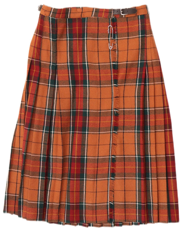 Vintage Damen Faltenwickelrock UK 18 XL W28 Orange karierte Schurwolle