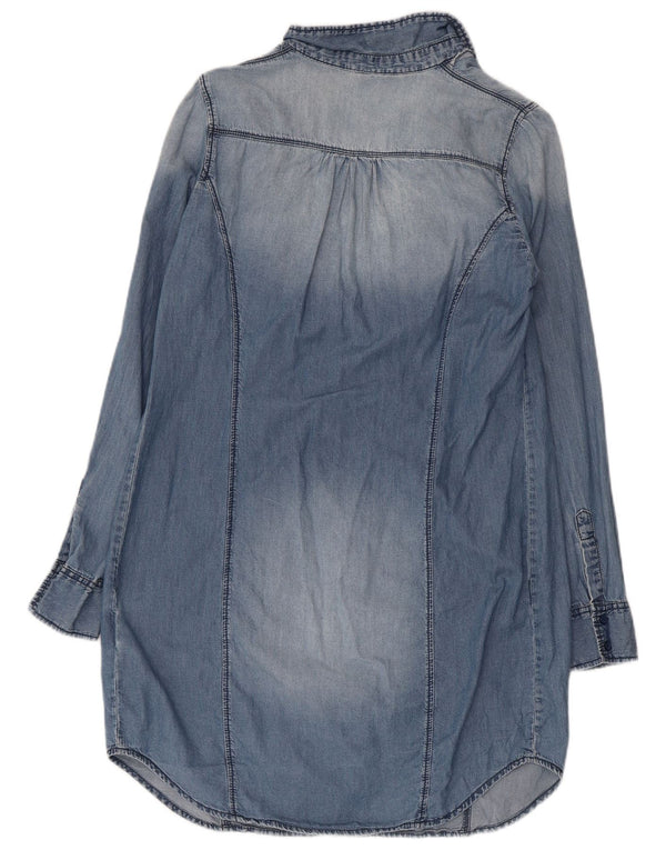 BENETTON Damen-Jeanskleid in Übergröße mit Rüschen vorne, UK 6, XS, Blau, Baumwolle