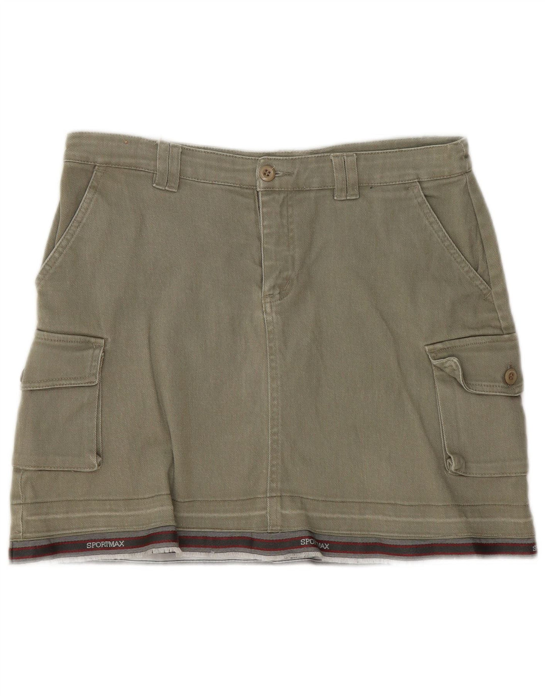 Vintage Damen Mini Cargo Rock IT 44 Medium W30 Khaki Gestreifte Baumwolle