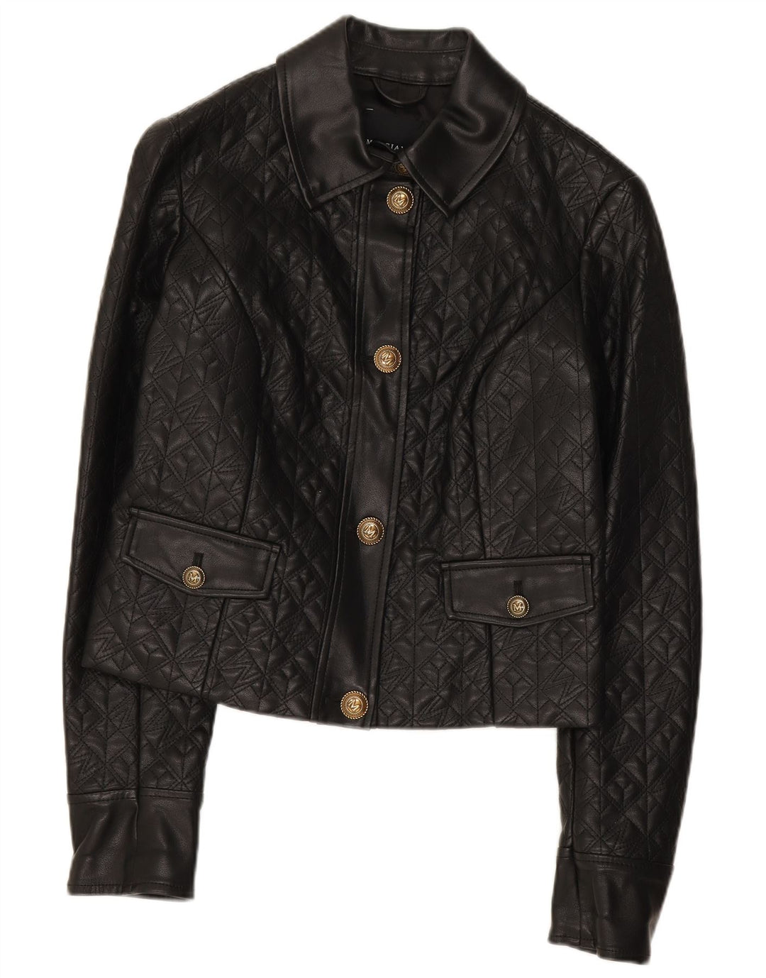 Guess Damen Crop Kunstlederjacke US 2 XS Schwarzes Polyethylen