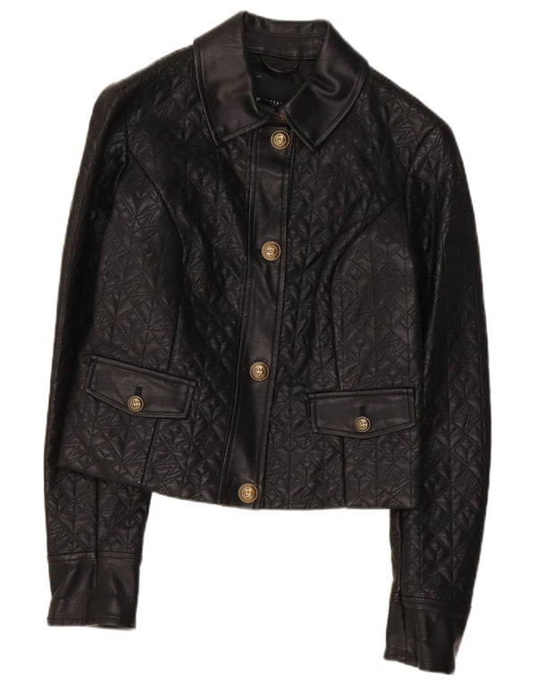 Guess Damen Crop Kunstlederjacke US 2 XS Schwarzes Polyethylen