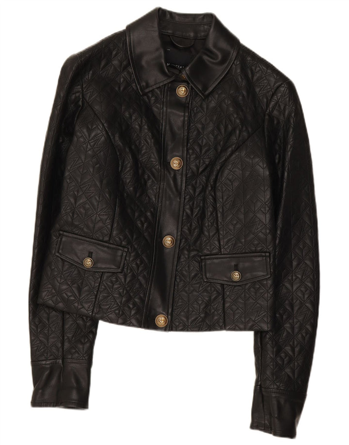 Guess Damen Crop Kunstlederjacke US 2 XS Schwarzes Polyethylen
