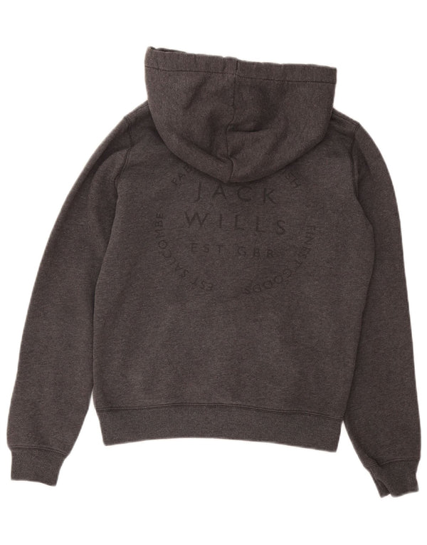 JACK WILLS Damen Kapuzenpullover mit Grafik, UK 14, Mittelgrau