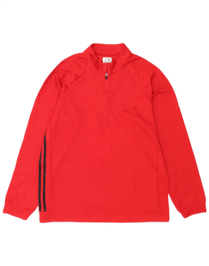 Adidas Herren-Sweatshirt mit Reißverschluss am Hals, Mittelrotes Polyester