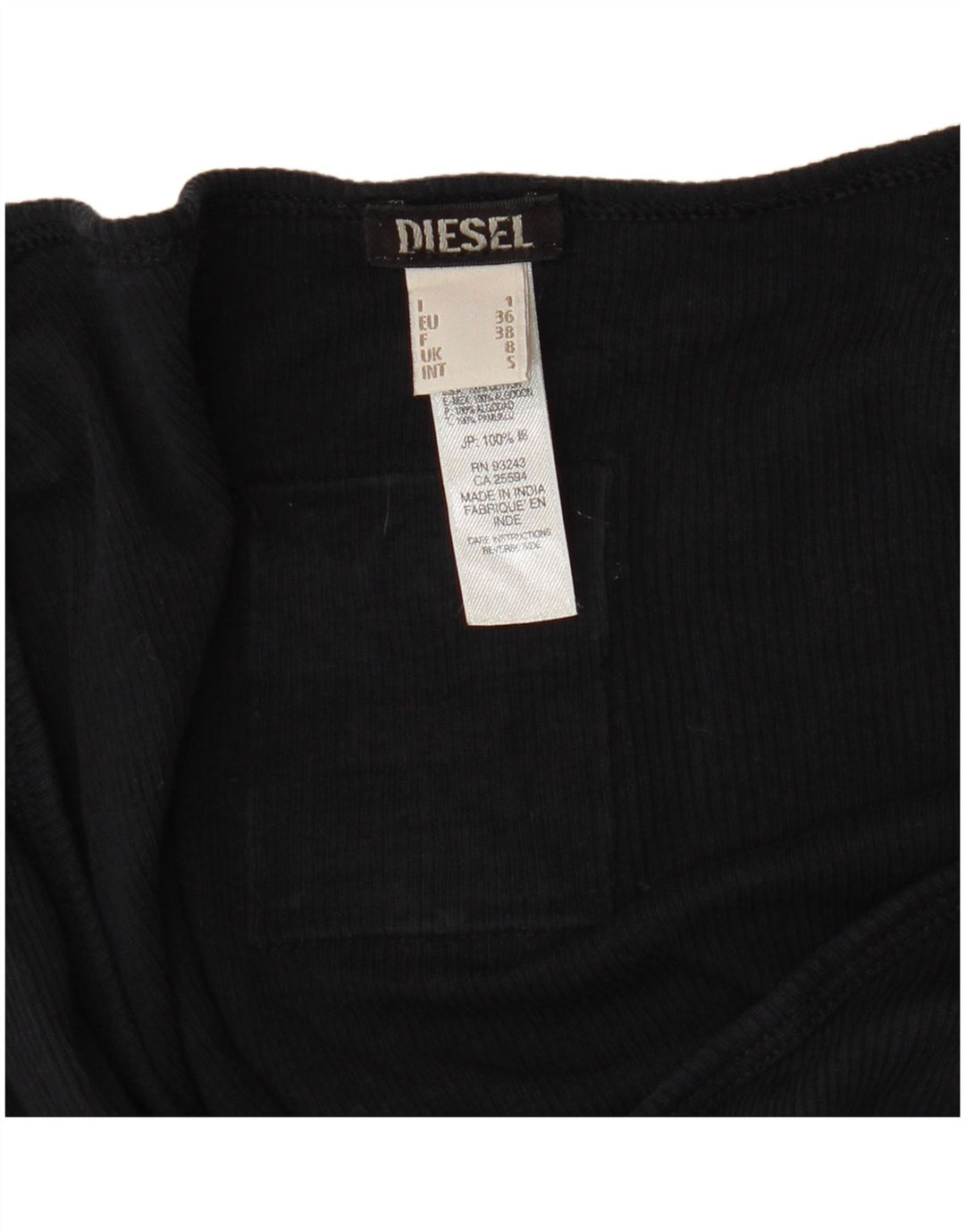 DIESEL Damen Graphic Top Langarm UK 8 Small Schwarze Baumwolle