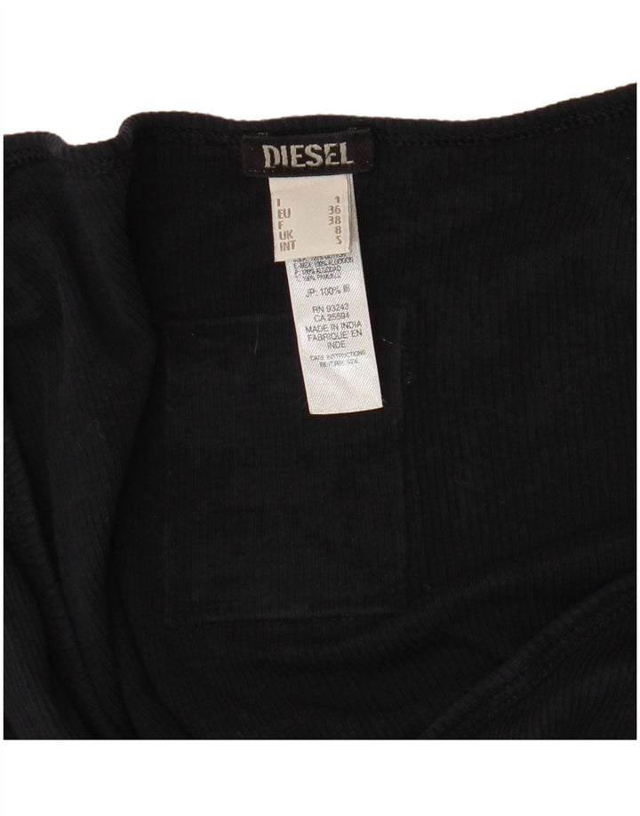DIESEL Damen Graphic Top Langarm UK 8 Small Schwarze Baumwolle