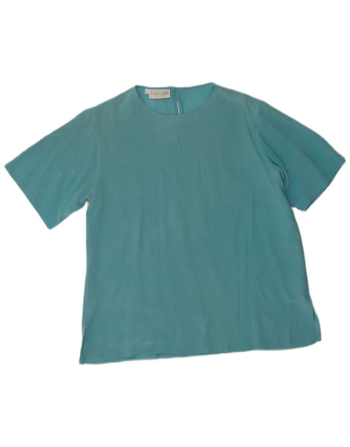 Gabri elle La Camicia Damen Bluse Top UK 16 Große blaue Seide