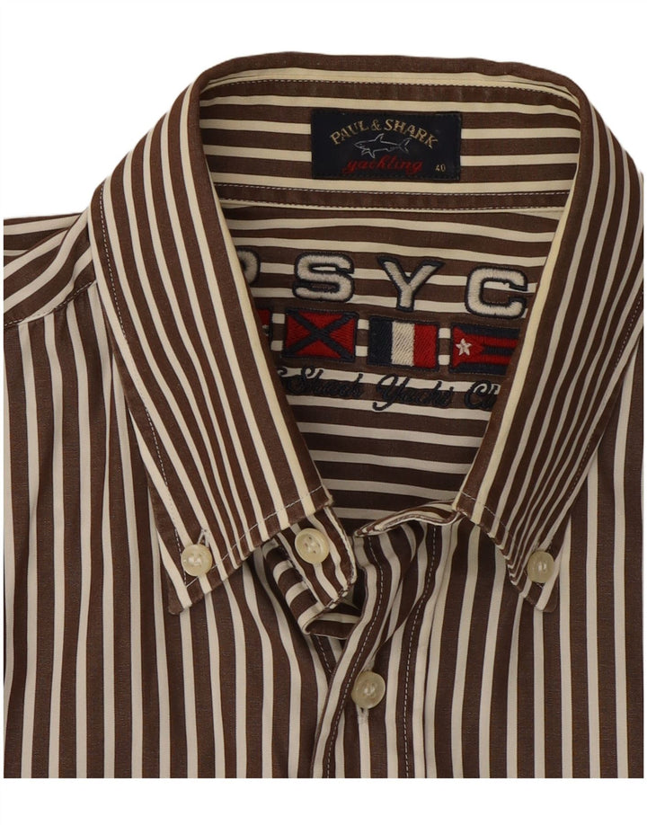 Paul & Shark Herrenhemd Größe 40 mittelbraun gestreift aus Baumwolle