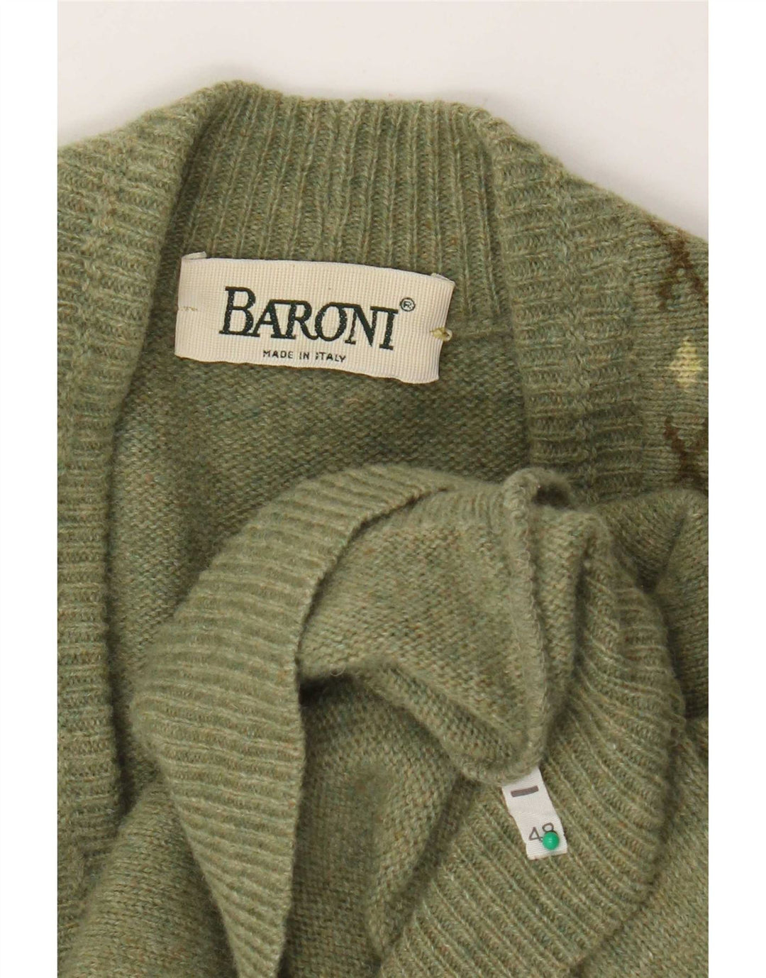 Baroni Herren-Cardigan-Pullover IT 48 Mittelgrün Argyle/Diamant