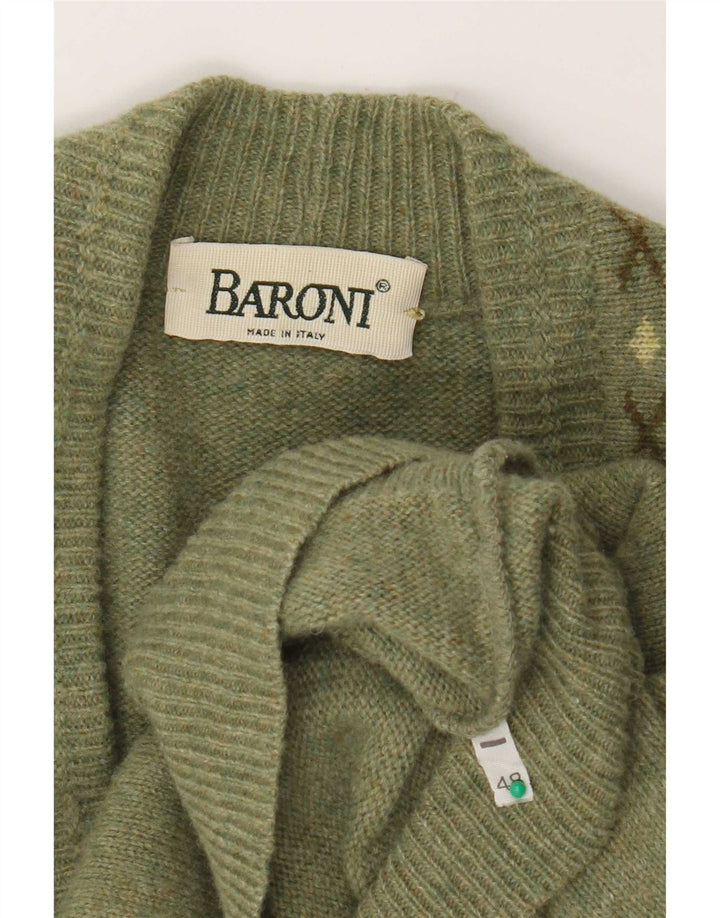 Baroni Herren-Cardigan-Pullover IT 48 Mittelgrün Argyle/Diamant