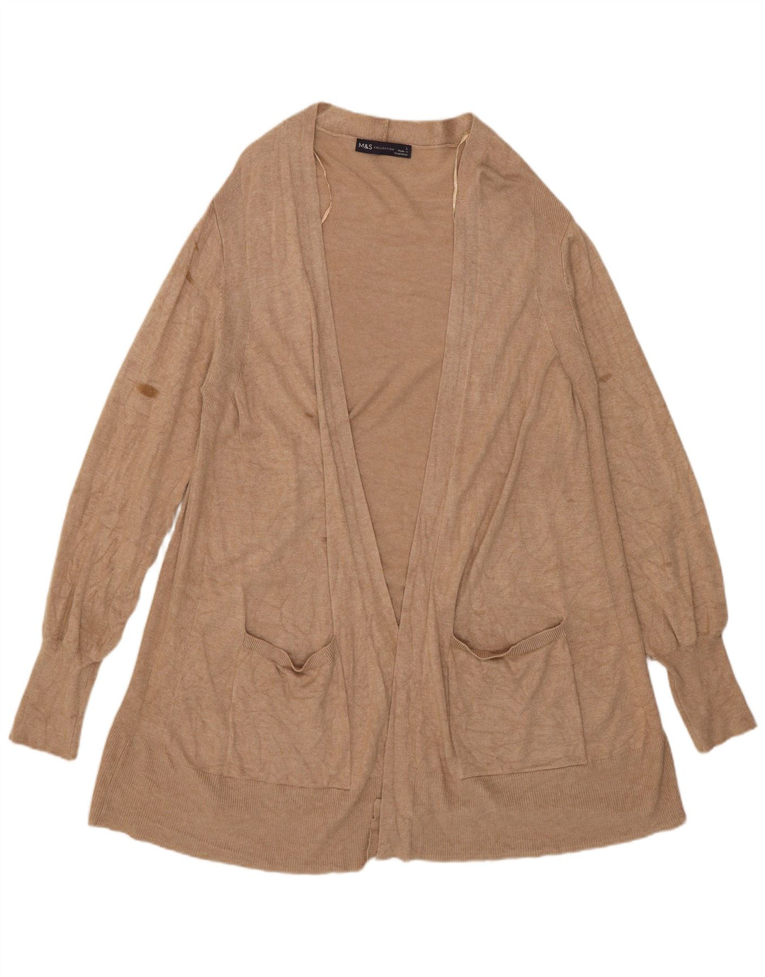 Marks & Spencer Damen Longline Open Cardigan Pullover UK 16 Large Beige