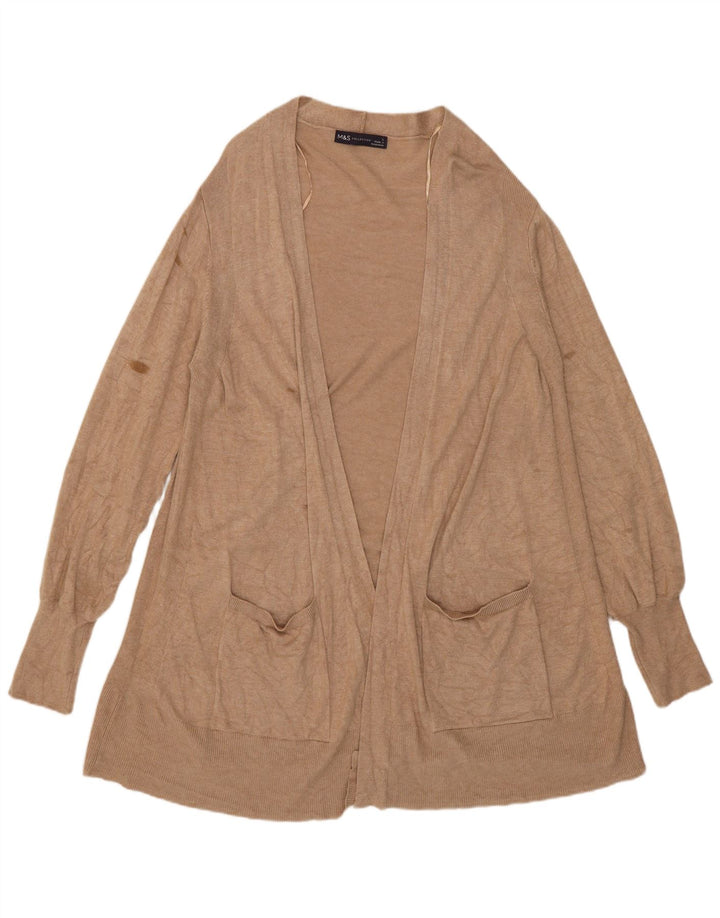 Marks & Spencer Damen Longline Open Cardigan Pullover UK 16 Large Beige