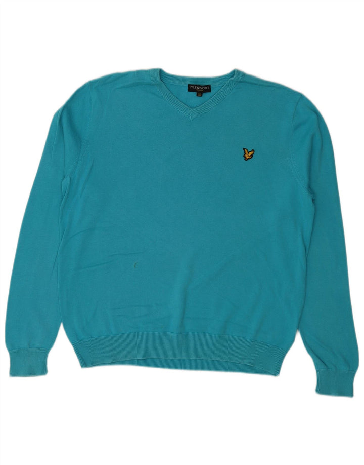 Lyle & Scott Herren-Pullover mit V-Ausschnitt, XL, Blau, Baumwolle