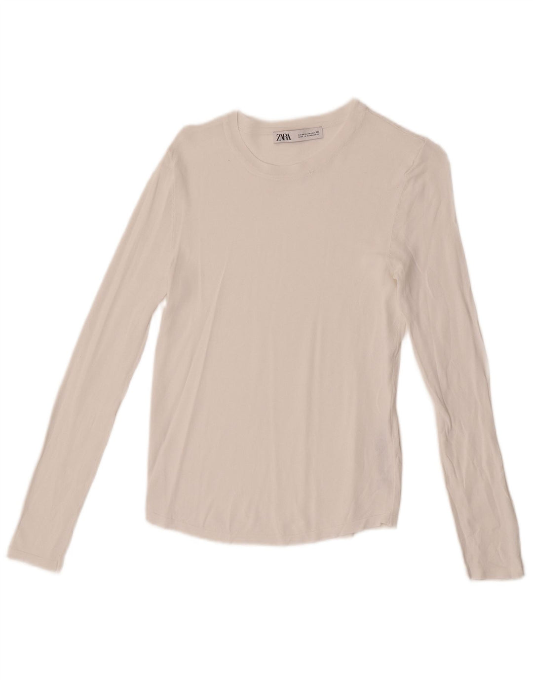 Zara Damen Durchsichtiges Top Langarm UK 12 Mittelweiße Viskose