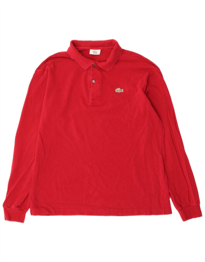 Lacoste Herren-Langarm-Poloshirt, Größe 4, mittelrote Baumwolle