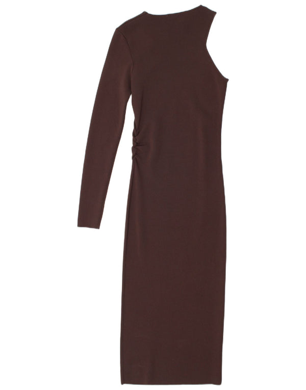 Zara Womens One Shoulder Bodycon Dress UK 10 Small Brown Nylon