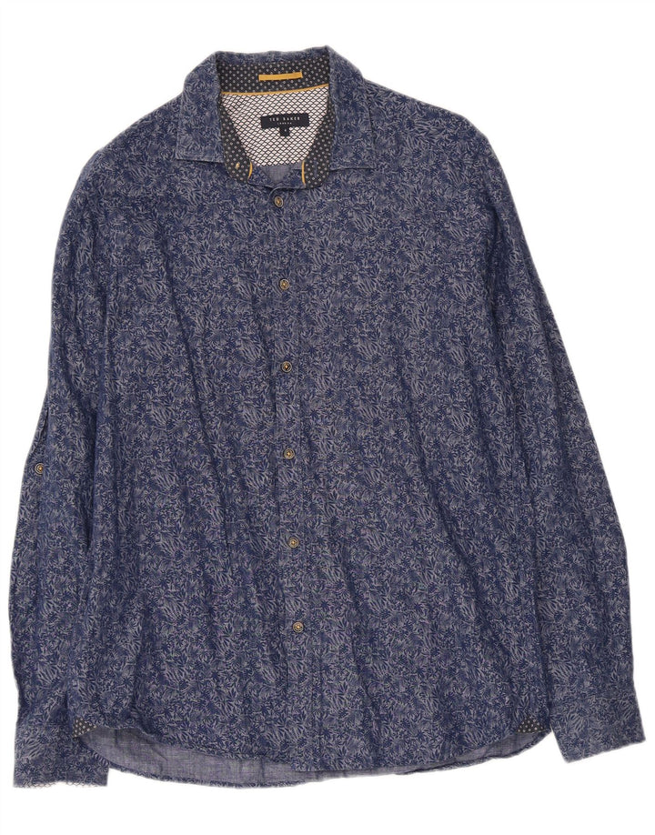 TED BAKER Herrenhemd, Größe 4, groß, marineblau, geblümt, Baumwolle