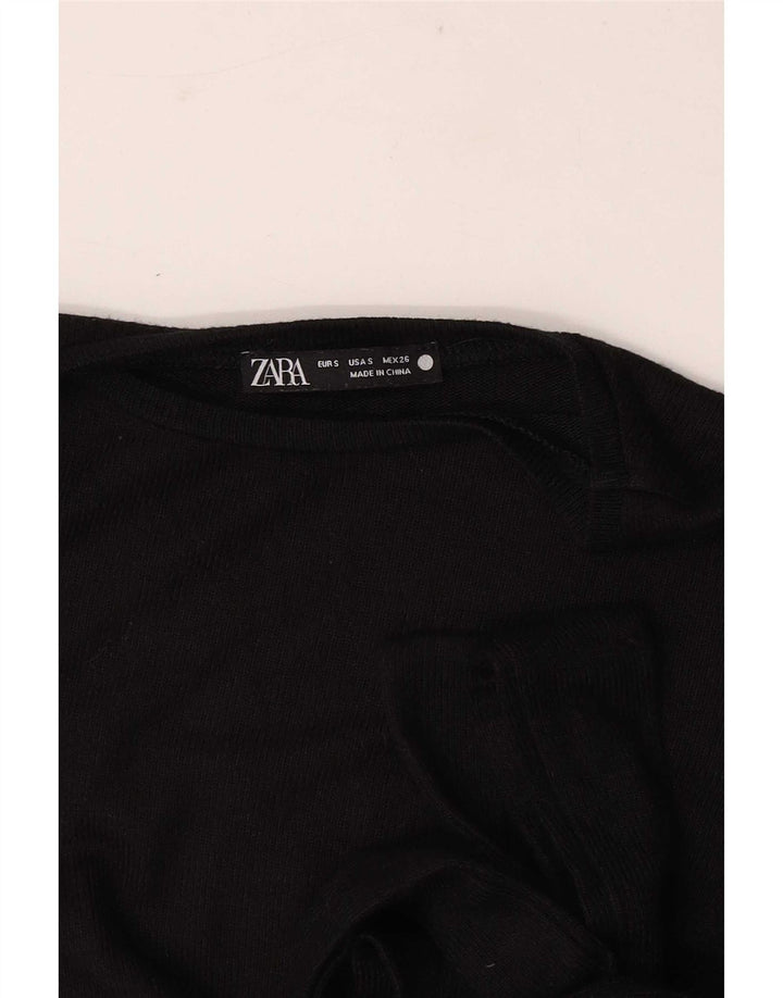 Zara Womens Front Tie Top Langarm UK 8 Small Schwarz